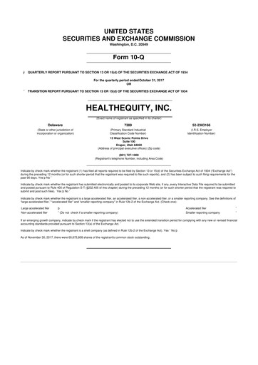 Miniature HealthEquity 10-Q Rapport trimestriel 2018 