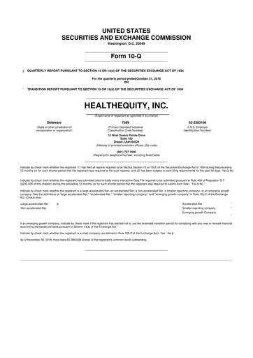 Miniature HealthEquity 10-Q Rapport trimestriel 2019 