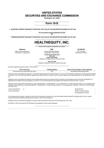 Miniature HealthEquity 10-Q Rapport trimestriel 2020 