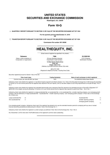 Miniature HealthEquity 10-Q Rapport trimestriel 2020 