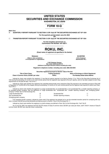 Miniature Roku 10-Q Rapport trimestriel 2022 