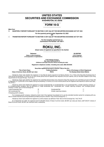 Miniature Roku 10-Q Rapport trimestriel 2022 