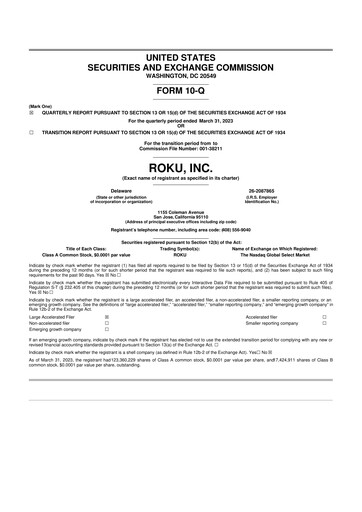 Miniature Roku 10-Q Rapport trimestriel 2023 