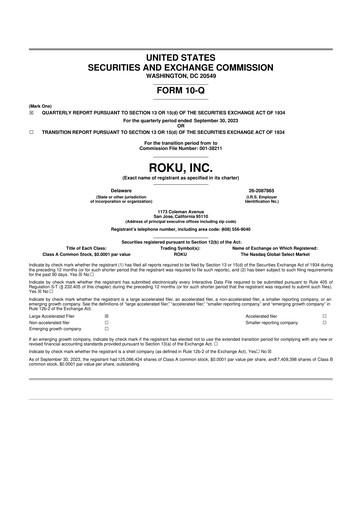 Miniature Roku 10-Q Rapport trimestriel 2023 