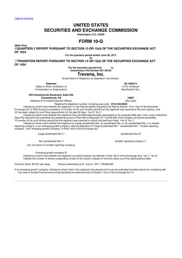 Thumbnail Trevena 10-Q Quarterly Report FY2017 