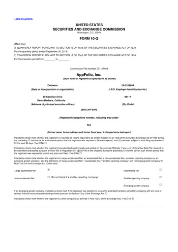 Vorschaubild AppFolio
 10-Q Quartalsbericht 2019 