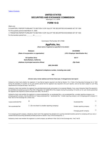 Vorschaubild AppFolio
 10-Q Quartalsbericht 2020 