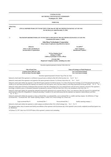 Thumbnail JBT Marel Corporation 10-K Annual Report 2016