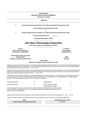 Thumbnail JBT Marel Corporation 10-Q Quarterly Report FY2018 