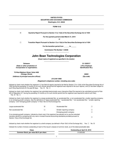 Thumbnail JBT Marel Corporation 10-Q Quarterly Report FY2019 