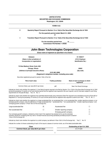 Thumbnail JBT Marel Corporation 10-Q Quarterly Report FY2020 
