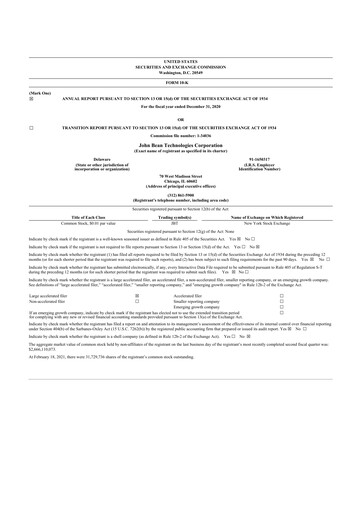 Thumbnail JBT Marel Corporation 10-K Annual Report 2020