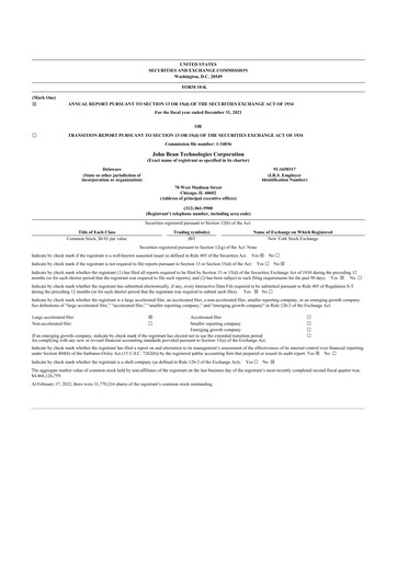 Thumbnail JBT Marel Corporation 10-K Annual Report 2021