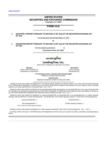 Miniature LendingTree 10-Q Rapport trimestriel 2016 