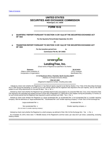 Miniature LendingTree 10-Q Rapport trimestriel 2016 