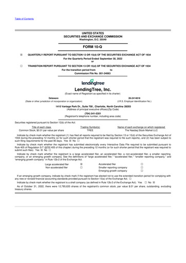 Miniature LendingTree 10-Q Rapport trimestriel 2022 