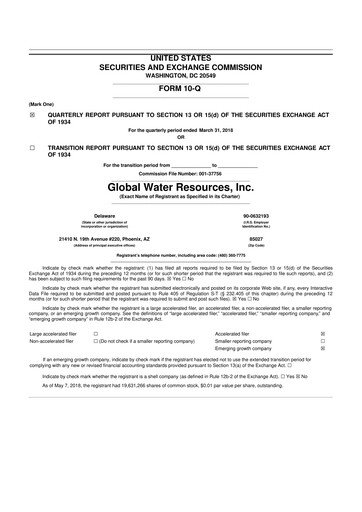 Thumbnail Global Water Resources 10-Q Quarterly Report FY2018 