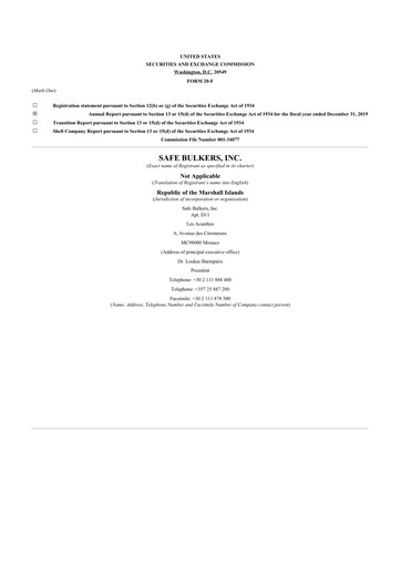 Miniature Safe Bulkers
 20-F Rapport annuel 2019