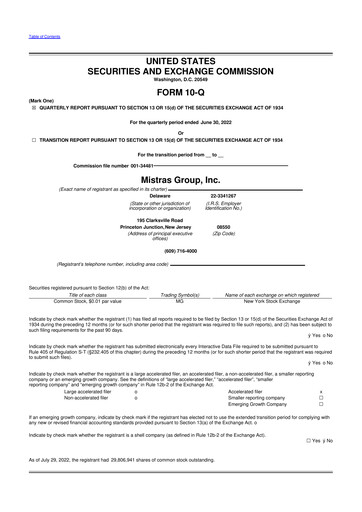 Thumbnail MISTRAS Group
 10-Q Quarterly Report FY2022 