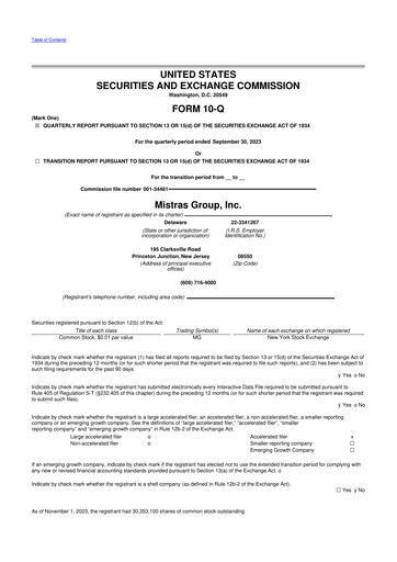Thumbnail MISTRAS Group
 10-Q Quarterly Report FY2023 
