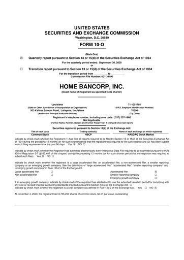 Thumbnail Home Bancorp
 10-Q Quarterly Report FY2020 