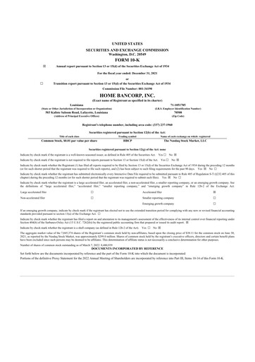 Thumbnail Home Bancorp
 10-K Annual Report 2021