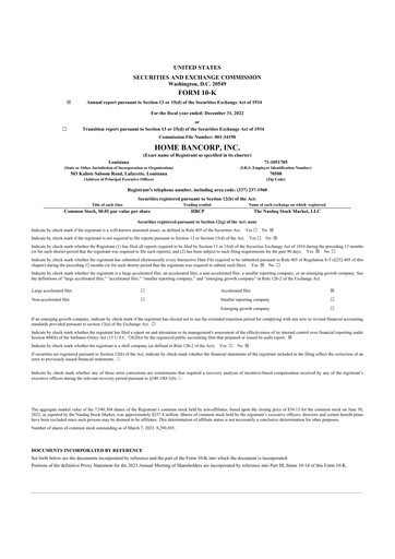 Thumbnail Home Bancorp
 10-K Annual Report 2022