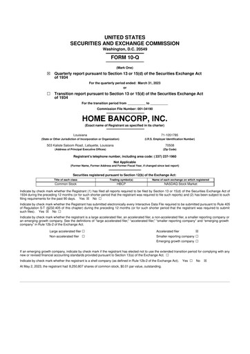 Thumbnail Home Bancorp
 10-Q Quarterly Report FY2023 