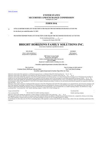Miniature Bright Horizons 10-K Rapport annuel 2015
