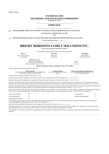 Miniature Bright Horizons 10-K Rapport annuel 2019