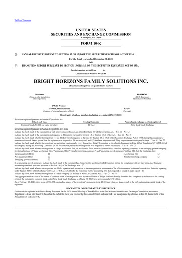 Miniature Bright Horizons 10-K Rapport annuel 2020