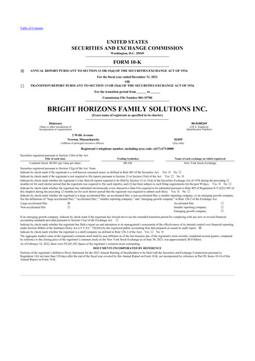Miniature Bright Horizons 10-K Rapport annuel 2021