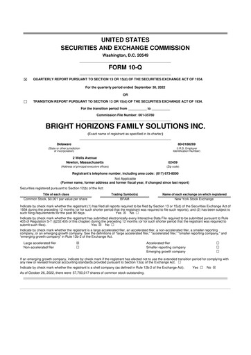 Miniature Bright Horizons 10-Q Rapport trimestriel 2022 