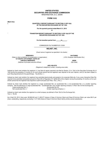 Thumbnail Nelnet 10-Q Quarterly Report FY 