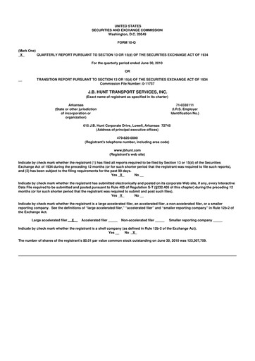 Thumbnail J. B. Hunt
 10-Q Quarterly Report FY2010 