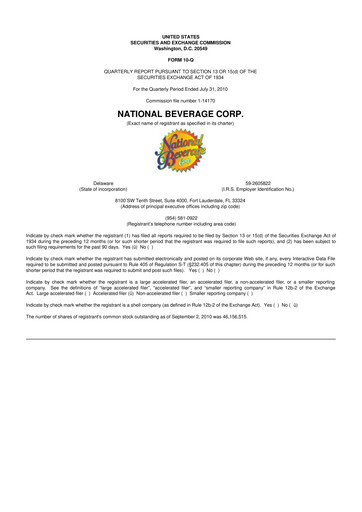 Thumbnail National Beverage
 10-Q Quarterly Report FY 
