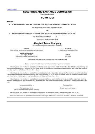 Thumbnail Allegiant Travel Company 10-Q Quarterly Report FY 