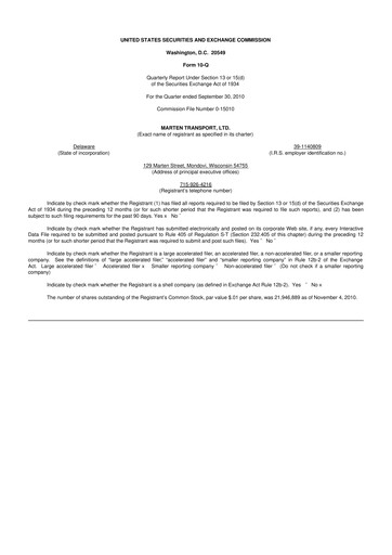 Thumbnail Marten Transport 10-Q Quarterly Report FY 