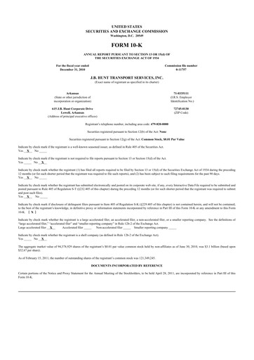 Thumbnail J. B. Hunt
 10-K Annual Report 2010