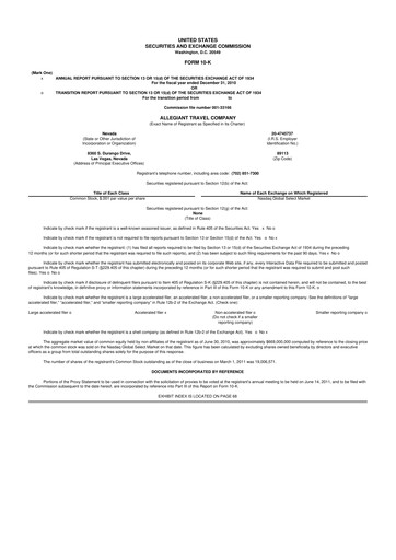 Thumbnail Allegiant Travel Company 10-K Annual Report 