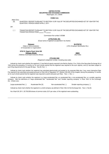Miniature Littelfuse 10-Q Rapport trimestriel  