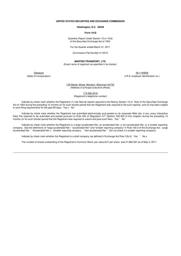 Thumbnail Marten Transport 10-Q Quarterly Report FY 