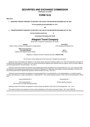 Thumbnail Allegiant Travel Company 10-Q Quarterly Report FY 