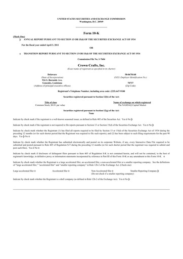 Thumbnail Crown Crafts 10-K Annual Report 