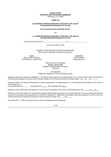 Vorschaubild Bassett Furniture 10-Q Quartalsbericht  