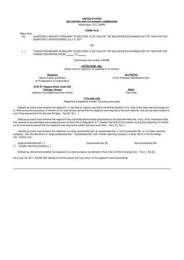 Miniature Littelfuse 10-Q Rapport trimestriel 2011 