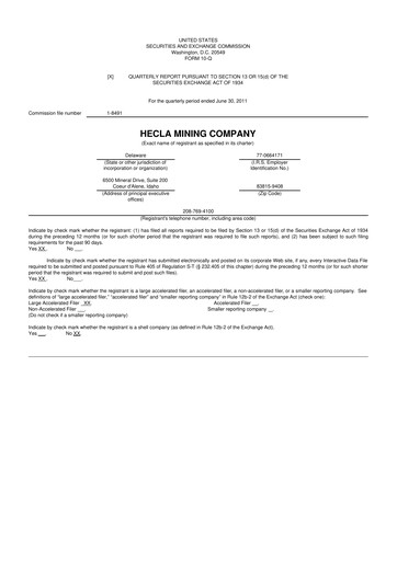 Miniature Hecla Mining
 10-Q Rapport trimestriel 2011 