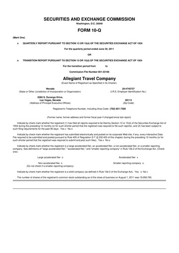 Thumbnail Allegiant Travel Company 10-Q Quarterly Report FY2011 