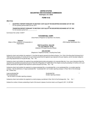 Thumbnail FutureFuel 10-Q Quarterly Report FY2011 