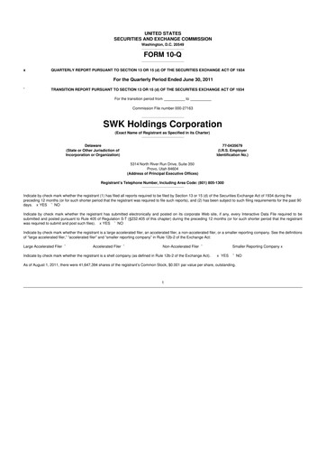 Thumbnail SWK Holdings 10-Q Quarterly Report FY2011 
